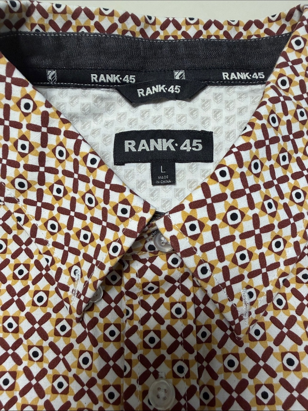 RANK·45 Men's Geometric Brown & Cream Casual Button-Down Shirt Wester Shirt.